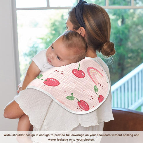 Bulletgxll Set 4, Cherries and Rainbows Unisex Baby Burp Cloths of Soft Absorbent Organic Cotton Muslin Burping Cloths