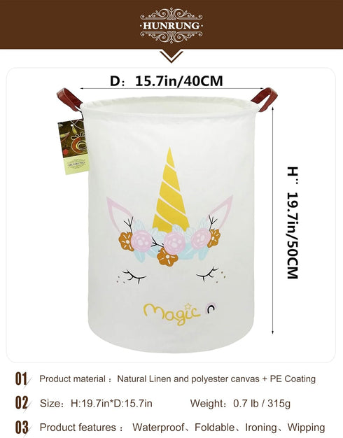 HUNRUNG Large Canvas Fabric Laundry Hamper, Lightweight Storage Basket Toy Organizer for Dirty Clothes, Collapsible