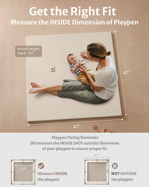 47x47 Blissful Diary Vegan Leather Baby Play Mat, Thick Foam Cushioned & Waterproof Playpen Mat for Infants