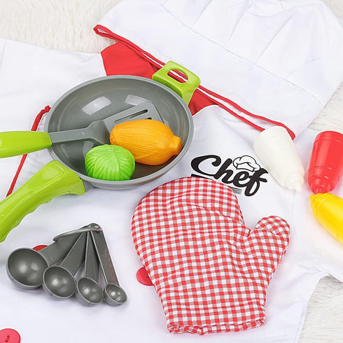 Set Chef Costume for Kids, Cook Role Play Dress -Up With Realistic Kitchen Toys, Pretend Chef Outfit for Halloween