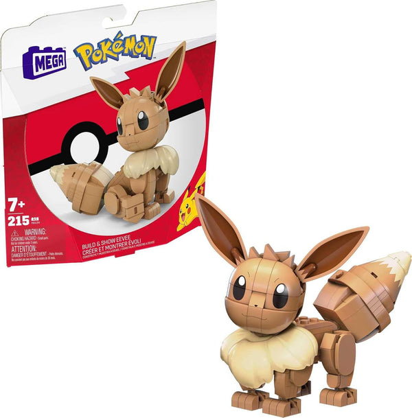 Build & Show Eevee Mega Pokémon Building Toys Set, 215 Pieces, 4 Inches Tall, Articulated for Kids