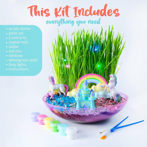 Bryte Light Up Unicorn Terrarium Kit for Kids - Grow Plant, Castle, Paint Set, Fairy Garden Lights, Arts & Crafts