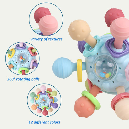 Baby Sensory Teething Toys - Montessori Teethers for Infant Boys Girls 0-18 Months, Rattle Chew Toys for Learning