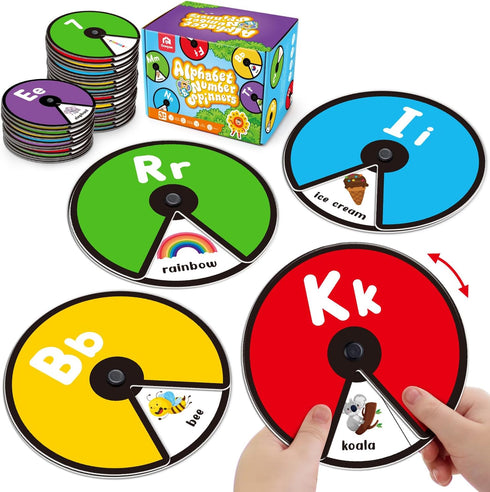 Coogam Interactive Alphabet Spinning Card for Toddler, ABC Letters Numbers Learning Game, Montessori Toy Gift