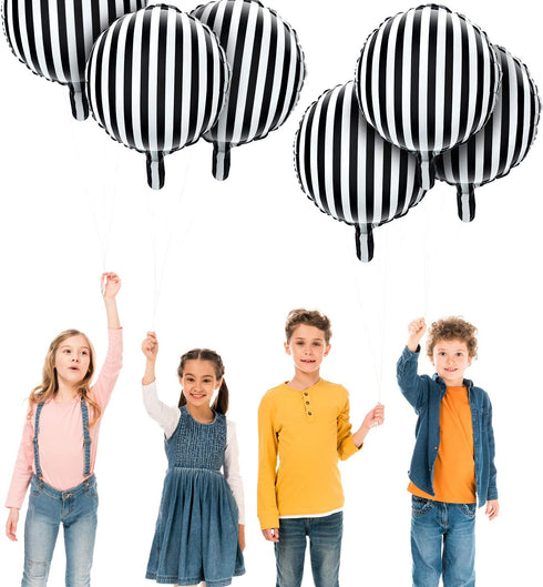 Gejoy 24 Pieces 18 Inch Black and White Striped Balloons, Foil Balloons for Halloween Birthday Decoration