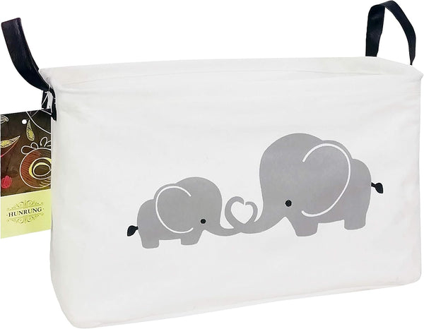 HUNRUNG Cute Rectangle Storage Basket, Canvas Organizer Bin for Pet/Children Toys, Books, Clothes (Elephant)