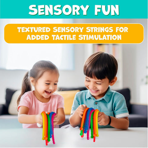 3+ 6 Pack BUNMO Stretchy Strings - Stimulating & Fun Fidget Toys for Kids - Hours of Fun - Non-Mouthable Toy - Super