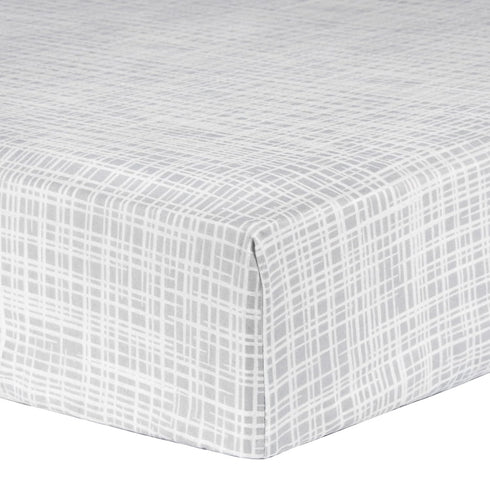 Criss Cross Fitted Crib Sheet - 100% Cotton; White, Gray; Fully Elasticized;