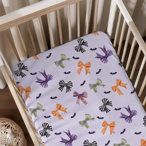 KuphiL10C Halloween Bows Bats Pattern Baby Sheets for Crib, Unisex Fall Winter Holiday