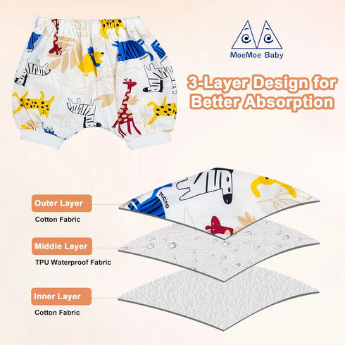 2 Packs MOEMOE BABY Leakproof Bedwetting Diaper Pants Absorbent Overnight Diaper Short for Boys and Girls