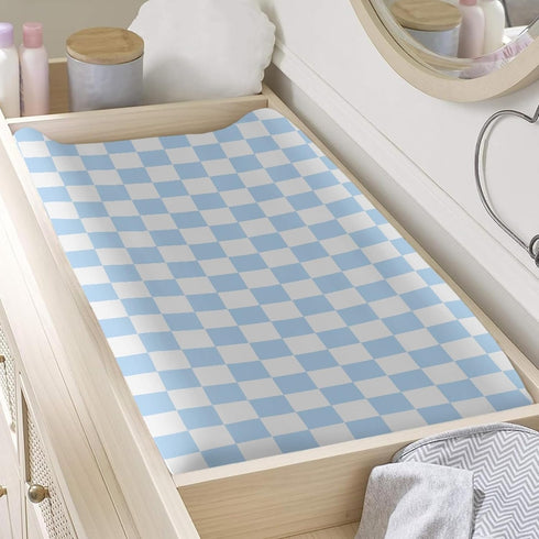 Generic 32x16 Blue Checkered Changing Pad Cover for Baby Girls Boys Cartoon Breathable Diaper Change Table Sheet Soft