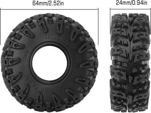INJORA 1.0 Tires - S5 Swamp Claw Mud Terrain Tires for TRX4M AX24 SCX24 FCX24 1/18 1/24 RC Crawler Car, 64 * 24mm, T1019