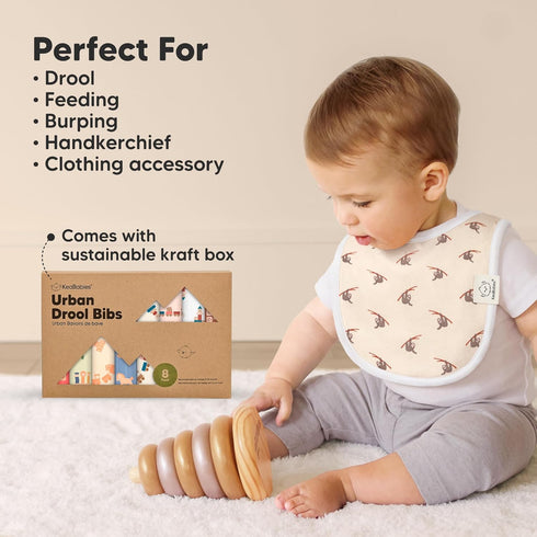 8-Pack 0-24 (Mesozoic) Organic Baby Bibs for Boys, Girls - Soft Cotton Drooling and Teething Bibs for Baby Girl & Boy