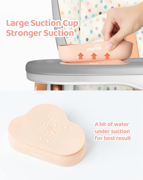 SUPERMAMA Suction Silicone Baby Feeding Set, 2 in 1 Bowls and Spoons, BPA Free, Infant Toddler Self Feeding Led Weaning
