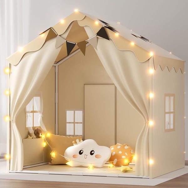 EagleStone 2-in-1 Kids Tent,Large Play Tent with Padded Mat and Lights,Kids Playhouse