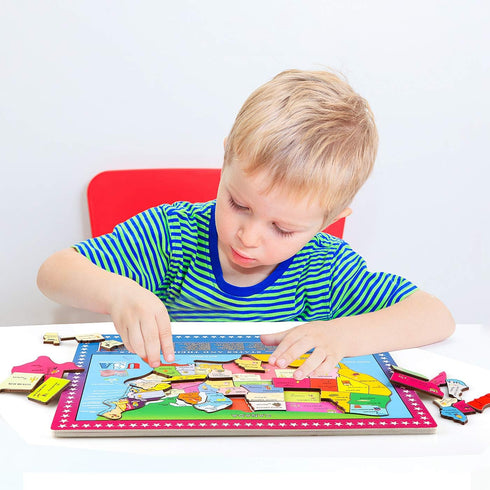 Joqutoys Wooden USA Map Puzzle - 46 Pieces Educational Geography Puzzle for Kids, United States Map Gift