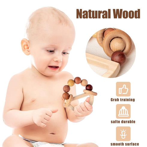 Wooden Baby Rattles 0-6 Months, Montessori Color Rings for Newborns 6-12 Months, Toddler Toys 1-3