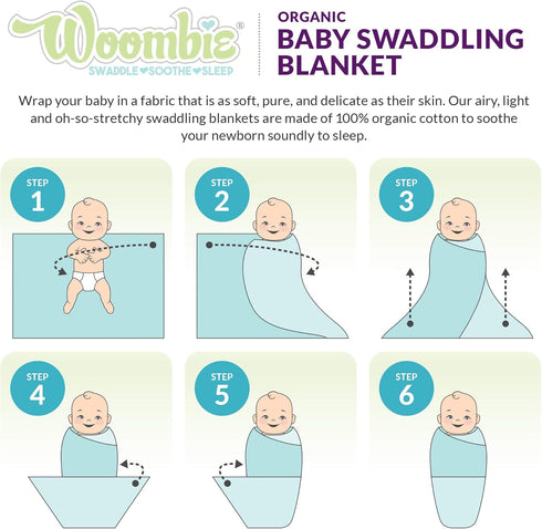 Woombie 44" 44" AirWrap Organic Swaddle - Old Fashioned Receiving Blankets for Babies - Lightweight, Vented Design