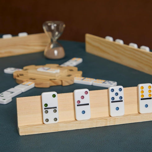Set 4 13-Inch, Juvale Dominoes Holders of Wooden Trays - Natural Wood - Customizable Unfinished Racks for Mexican Train