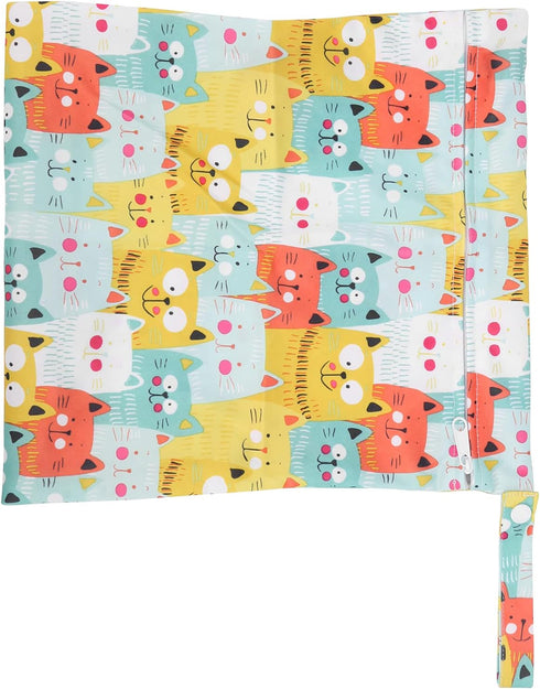 Pongnas Cute Cat Print Reusable Cloth Diaper Bag with Zipper Washable Hanging Wet & Dryfor