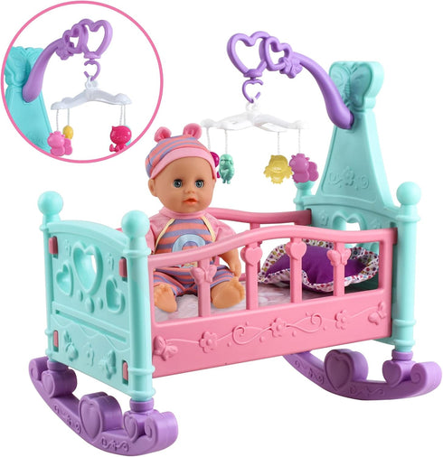 deAO Baby Doll Set with 20 Pieces Accessories, Crib Bed, High Chair, and Stroller Play Set