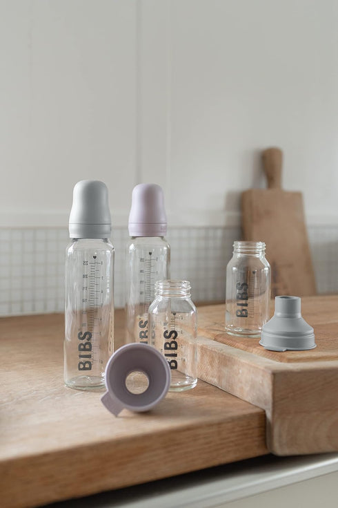 BIBS Baby Glass Bottle Complete Set 110 ml | BPA Free Natural Rubber | Made in Denmark | Ivory