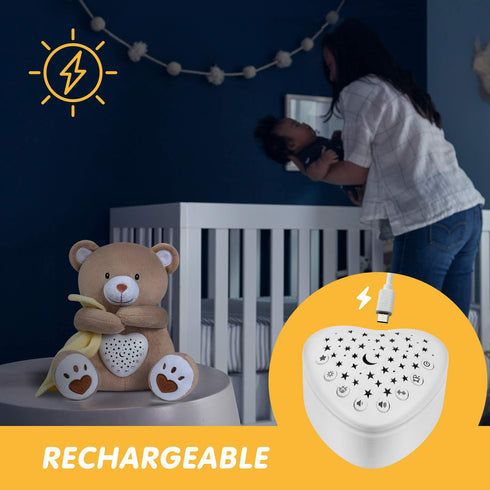 BEREST Rechargeable Baby Sleep Soother Bear, Mom's Heartbeat & Lullabies, White Noise Sound, Nursery Decor Night Light