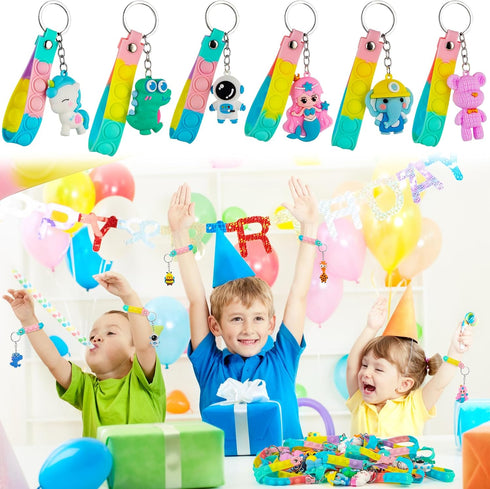 28 Pack Pop Fidget Toys Bulk Keychain for Kids, Mini Pop Its with 3D Animal Cute Keychains