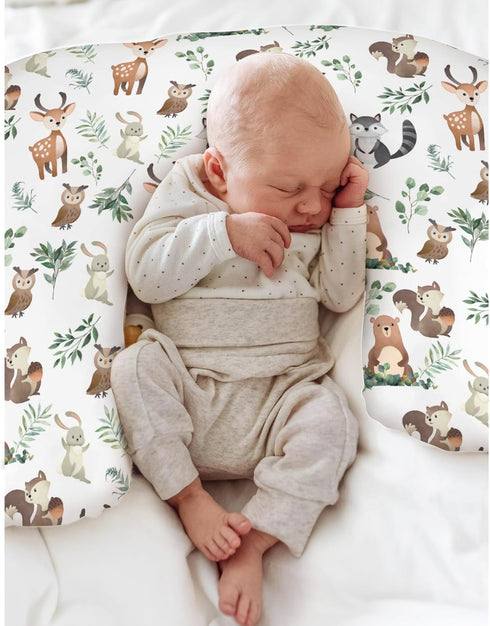 Cute Animals Green Leaf Baby Nursing Pillow Covers for Boy Girl Bear Deer Squirrel Raccoon Owl Boho Leaves Nursing