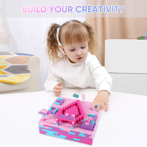 Reenwee Children's Building Bricks Set, 1000 Pieces Assorted Colors, 10" x 10" Square Base Plates, Compatible with