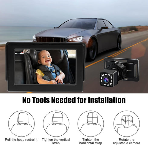 ZDAGELD 4.3" 150 360 Baby Car Camera with Monitor, Car Mirror Baby Rear View, Wide Angle and Rotation Rear Facing Seat