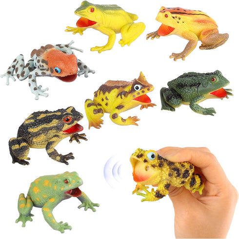 8pcs JOKFEICE Realistic Soft Frog Toys - Large Floating Squeaking Tree Frog Figurines for Science Projects, Educational