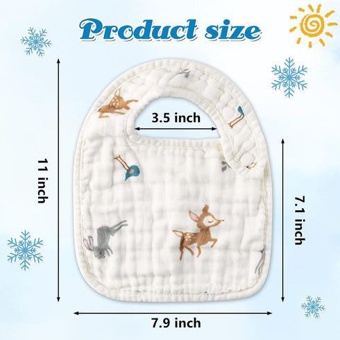 Zainpe 6Pcs Snap Muslin Cotton Baby Bibs Infants Feeding Bib Adjustable Burp Cloths Soft Drool Bibs for Toddlers Girl Boy