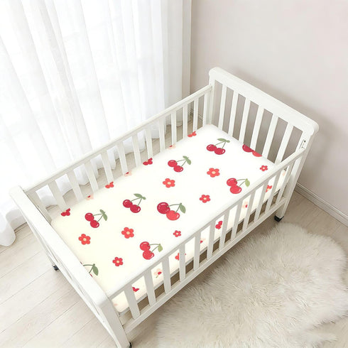 CZXW 52" 28" Cherry Floral Pattern Crib Sheets Fitted x Natural Cotton Soft & Breathable for Baby Crib Mattress