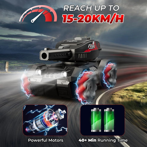 AIGIMU 4WD 360Rotating RC Tank That Shoot,Remote Control Tank for Kids Adults Stunt RC Car Fast All Terrain Toy Tanks