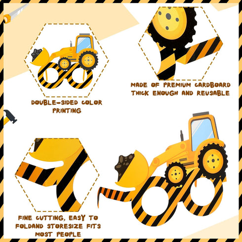 32 Funrous Pcs Construction Theme Party Eyeglasses Dump Truck Cardboard Glasses Engineering Excavator Photo Booth Props
