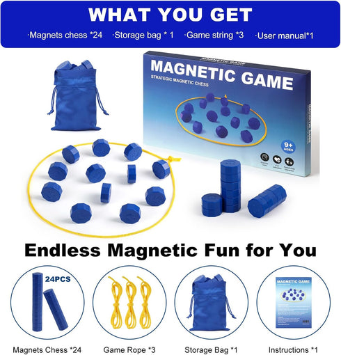 Loymoup 24 3 Magnetic Chess Game with Travel-Stones, Magnet Chess String & Portable Storage Bag, for Family & Party