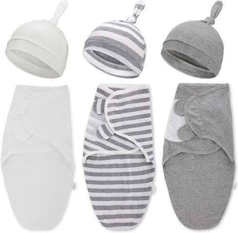 3 Pack Preemie Swaddle Blanket with Hat Set, Baby Receiving Blanket Swaddle Wrap for Newborn Preemies
