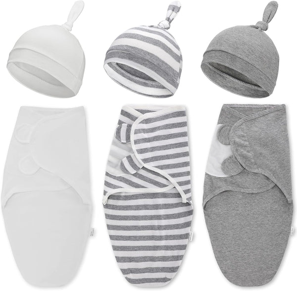 3 Pack Preemie Swaddle Blanket with Hat Set, Baby Receiving Blanket Swaddle Wrap for Newborn Preemies
