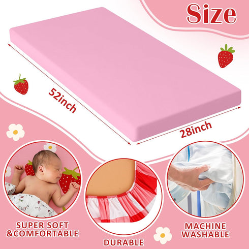 Hahafelt 4 Pack 52'' 28'' Set Strawberry Baby Crib Fitted Sheet for Girls x Strawberry Stretchy Neutral Fitted Crib