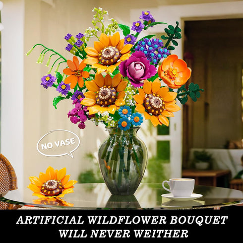 Set 912PCS 18 12+ CUBIMANA Wild Flowers Bouquet Building with Lights - Wildflower Botanicals Collection Building Blocks