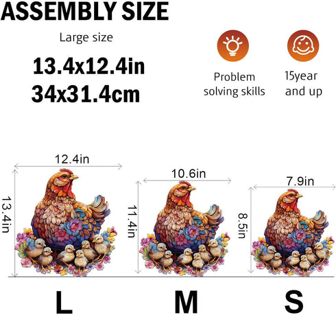 Hen and Chicks Wooden Puzzle for Adults, Unique Animal Shape Wood Cut Puzzles for Family Puzzle Lovers