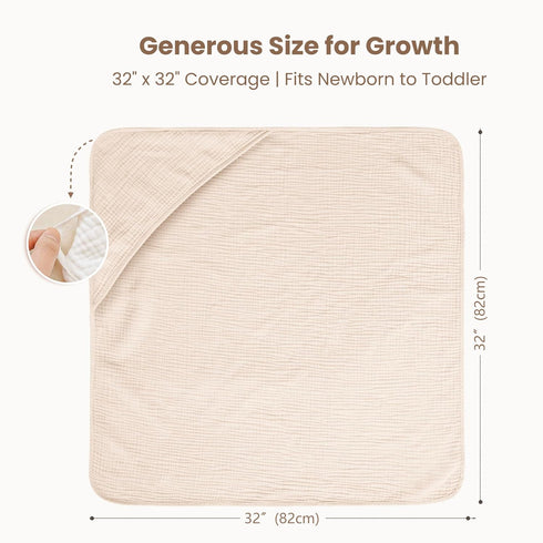 2-Pack 100% Blossom,32" 32") Konssy Muslin Hooded Baby Towels, Cotton, Ultra-Soft & Absorbent Baby Bath Towels