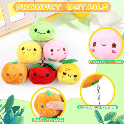 6 Pcs Soft Mini Plush Fruits - Colorful Stuffed Fruits Lovely Peach, Orange, Pineapple, Cantaloupe for Toddlers,
