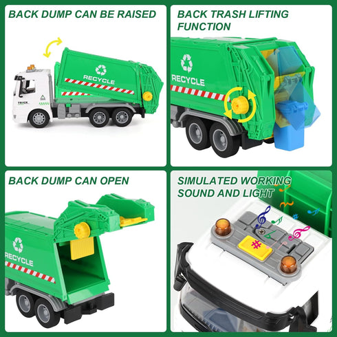 Mscredse 11" 3-7 Mini Garbage Truck Toy, Trash Truck Toy with Dumping Function, Friction Powered, Sound and Lights