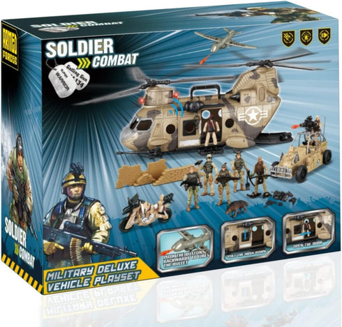 26 PCS Army Men Helicopter Carrier Toys, Military Soldier Action Figures, Jumbo Transport Aircraft with Lights & Sound