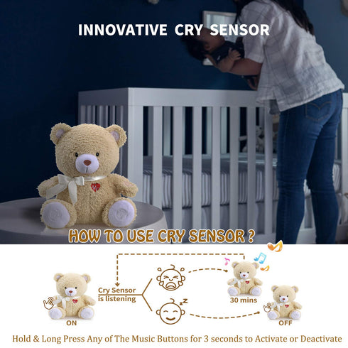 9 BEREST Sleeping Bear Baby Sleep Soother- Mom's Heartbeat White Noise Machine Infant Stuffed Animal Bear Toy Sleeping