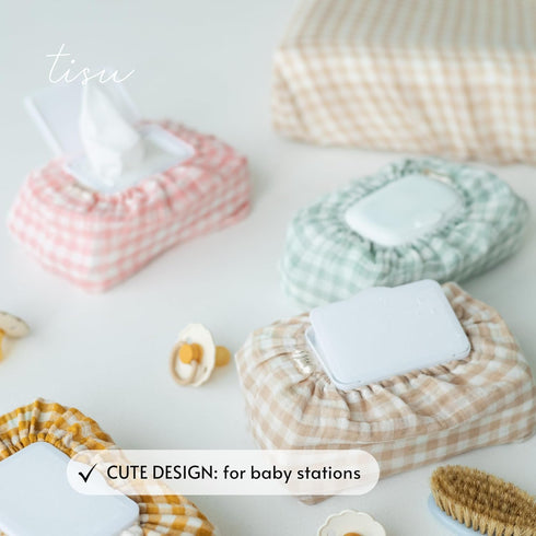 TISU Muslin Changing Pad Cover for Baby Girls Boys, Premium Soft Breathable Cotton in Gingham Pattern, Diaper Change