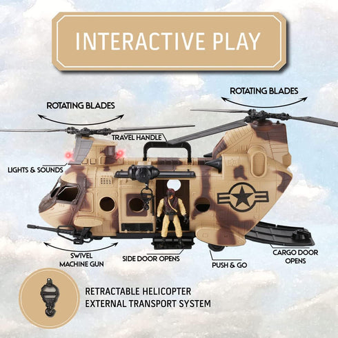 26 PCS Army Men Helicopter Carrier Toys, Military Soldier Action Figures, Jumbo Transport Aircraft with Lights & Sound