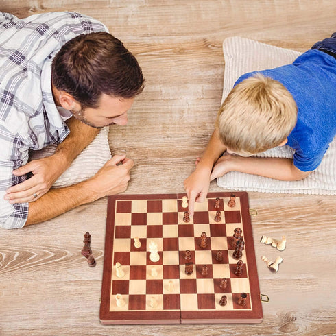 15 Inches Set (2 1) Packed -24 -2 Set AMEROUS Magnetic Wooden Chess & Checkers in - Folding Board -Gift Box Cherkers